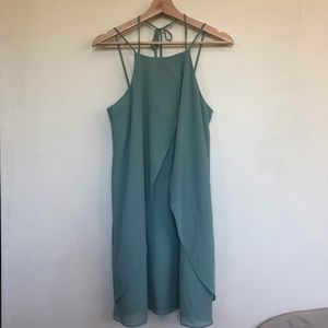 sage green flowing shift dress